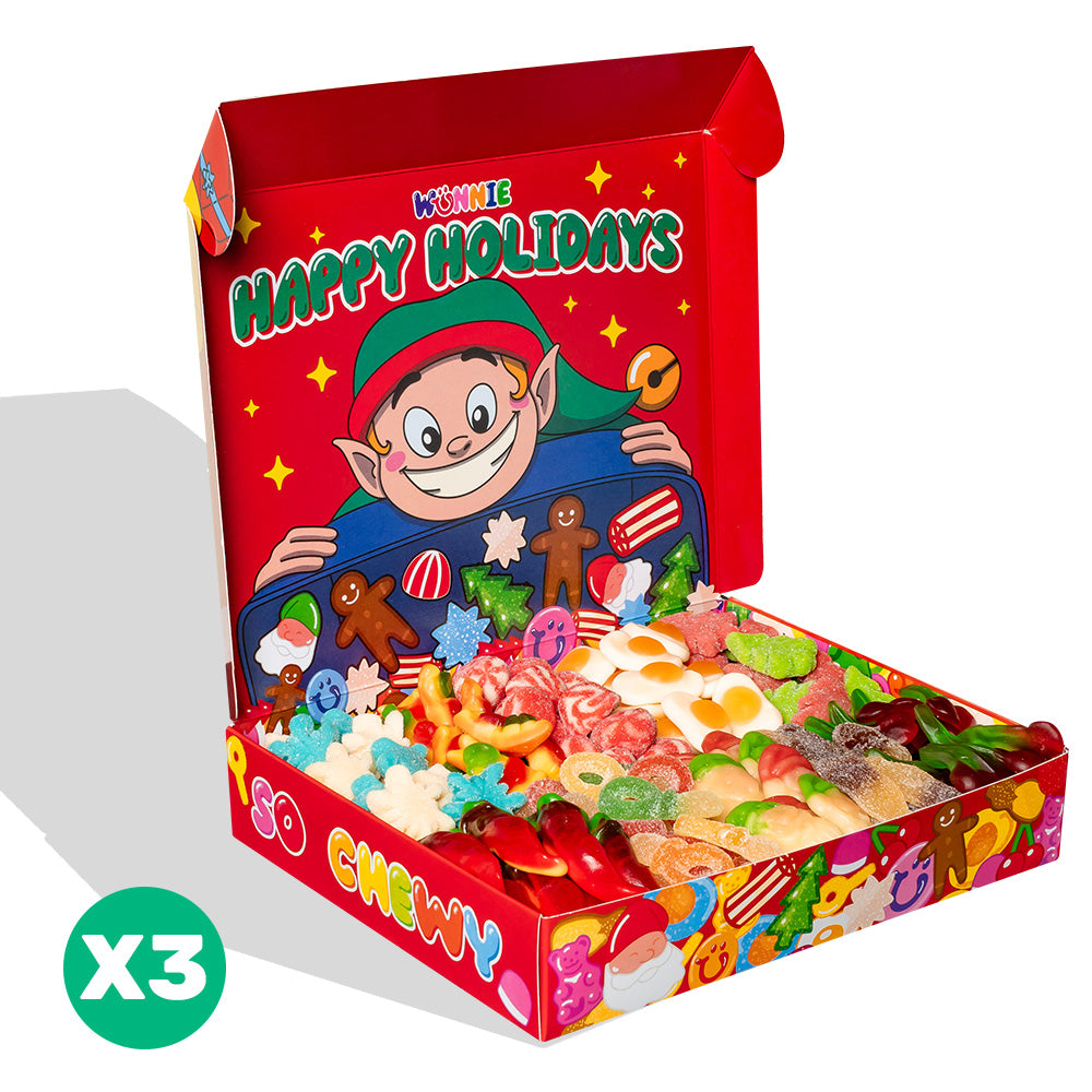 3x Wunnie box “Joyeuses Fêtes”, 3 boîtes de bonbons gélifiés à composer avec vos saveurs préférées