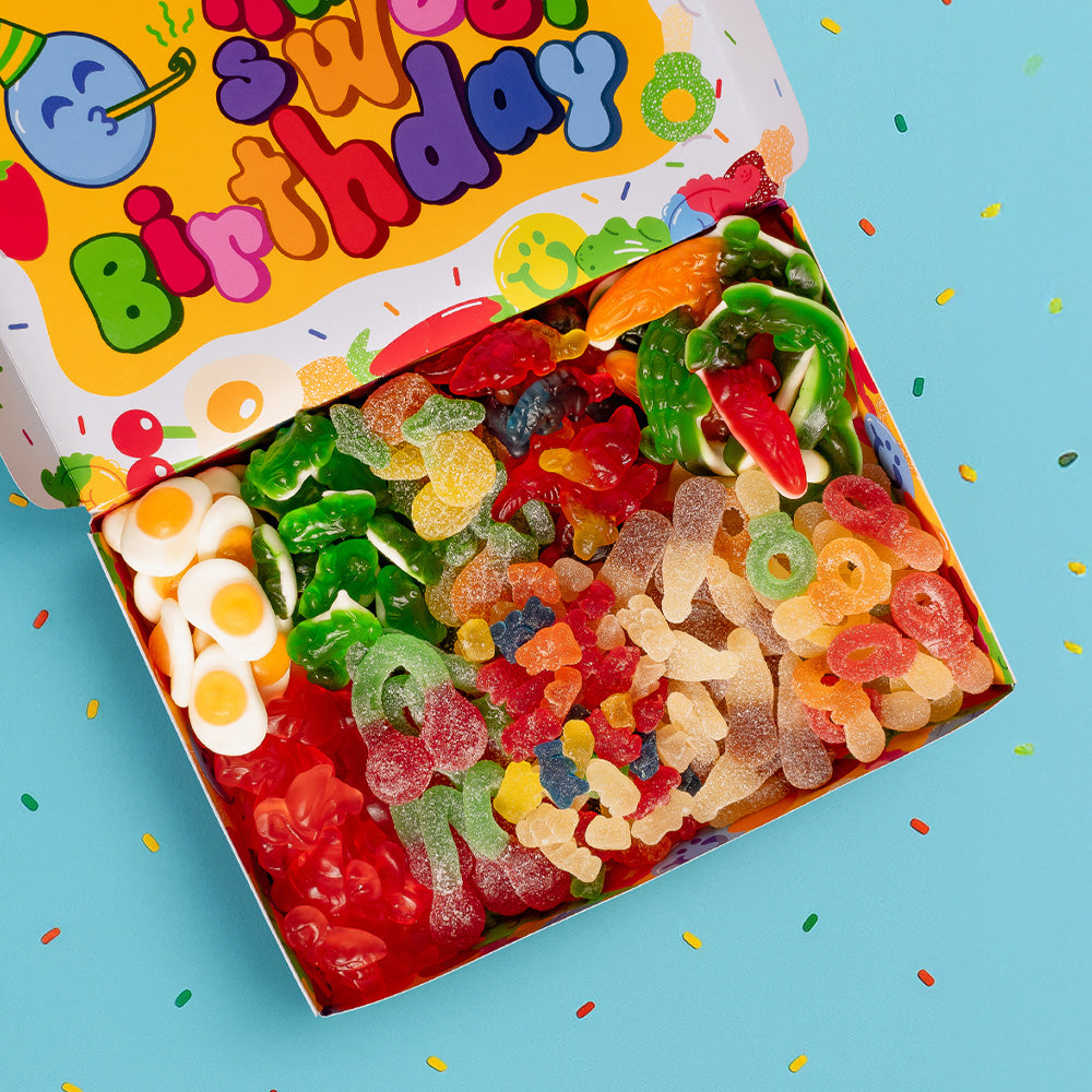 Focus sulle caramelle gommose della scatola Wunnie Box Birthday