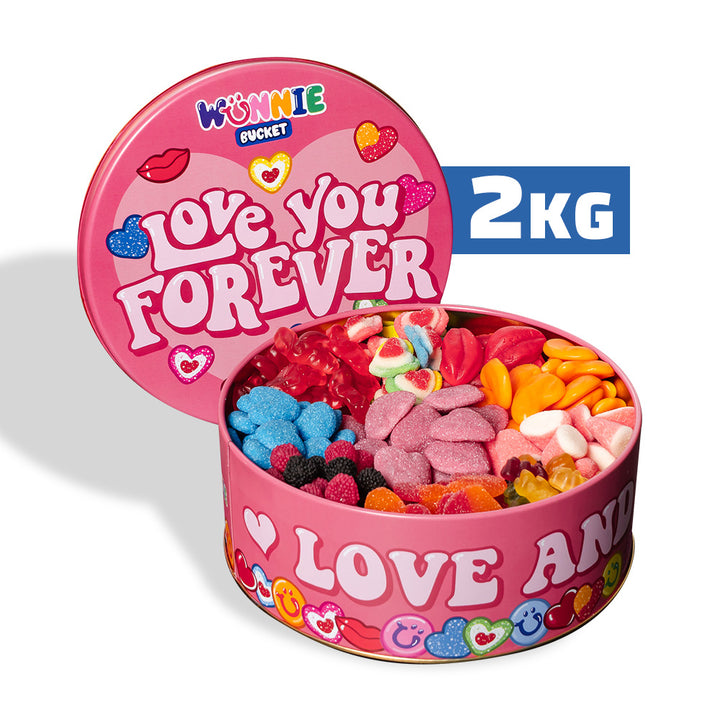 Latta rosa 2kg Wunnie Bucket "Love you Forever" con caramelle gommose