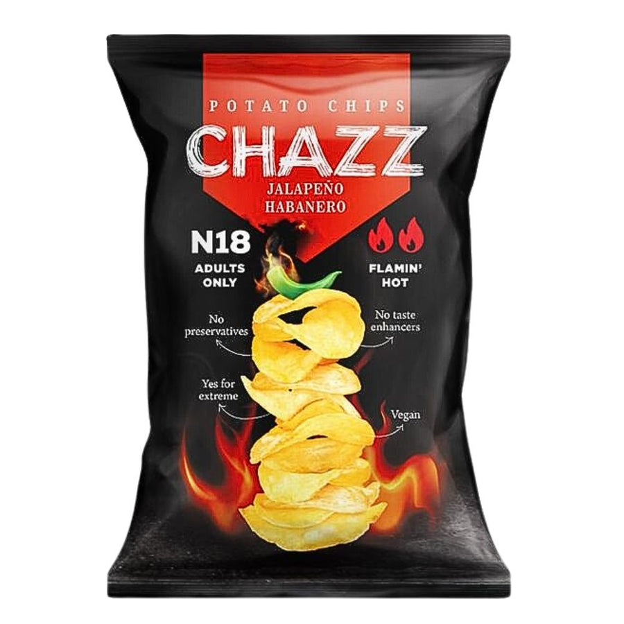 Confezione da 90g di patatine piccantissime Chazz Jalapeno Habanero