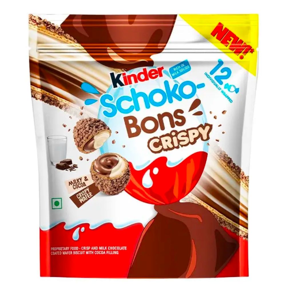 Kinder Schoko Bons Crispy, œufs de gaufrette fourrés de crème au lait et chocolat de 67g