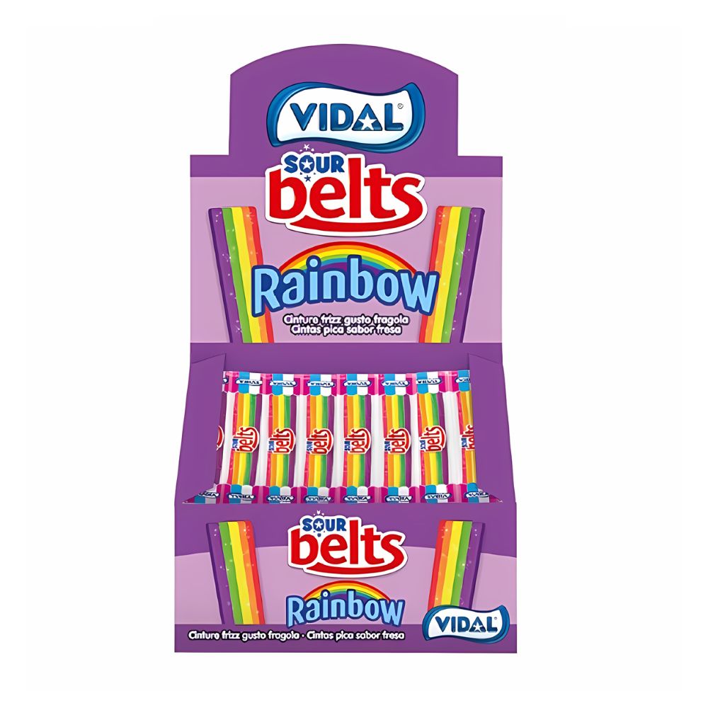 Vidal Sour Belts Multicolors, bonbon au goût acidulé de fruits de 9g (paquet de 150)