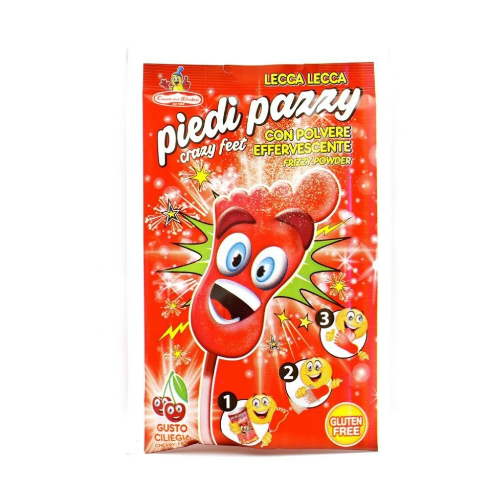 Piedi Pazzi, sucettes aux fruits avec poudre effervescente à la cerise de 20g