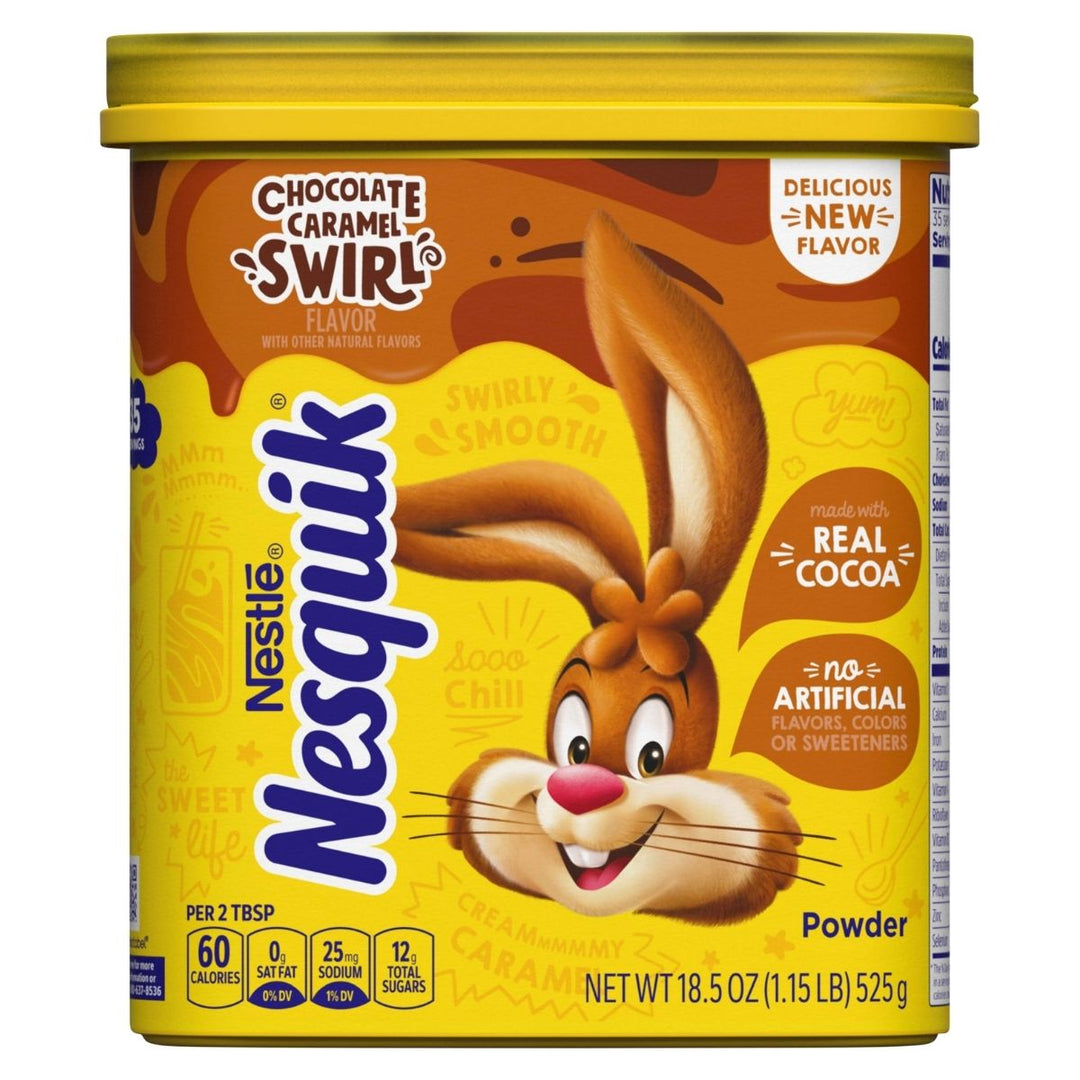 Nesquik Tourbillon de chocolat et caramel, poudre pour lait au chocolat et caramel de 525g