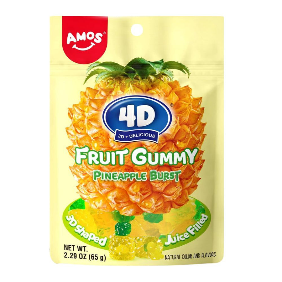 Confezione da 65g, caramelle gommose ripiene al gusto di ananas Amos.