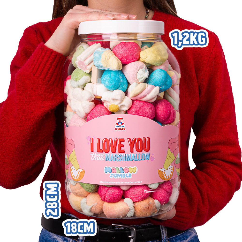 Mallow Jumble “Je t'aime plus que marshmallow”, pot de marshmallow à composer avec tes goûts préférés 