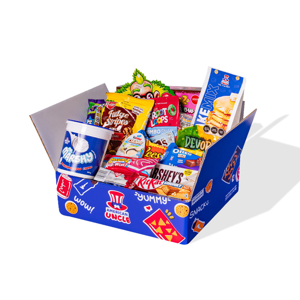 Snack box doux d'au moins 20 produits internationaux 