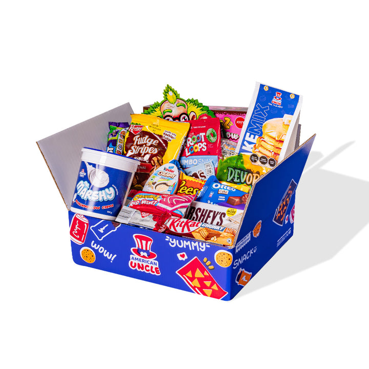 Snack box doux d'au moins 20 produits internationaux 
