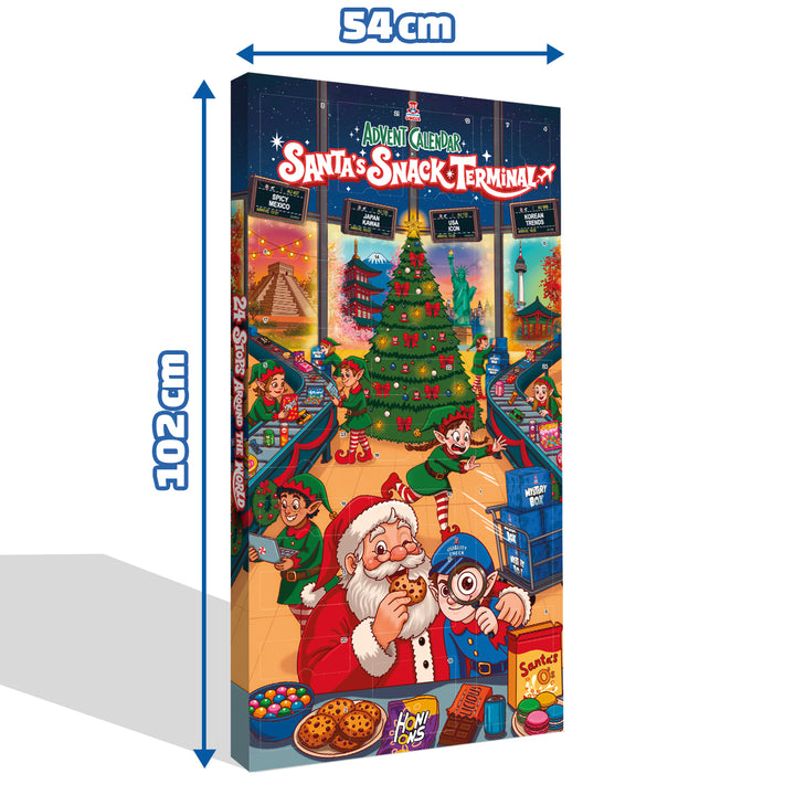 Terminal du Père Noël, Calendrier de l’Avent XXL avec plus de 24 snack douceurs sucrées et salées du monde entier 
