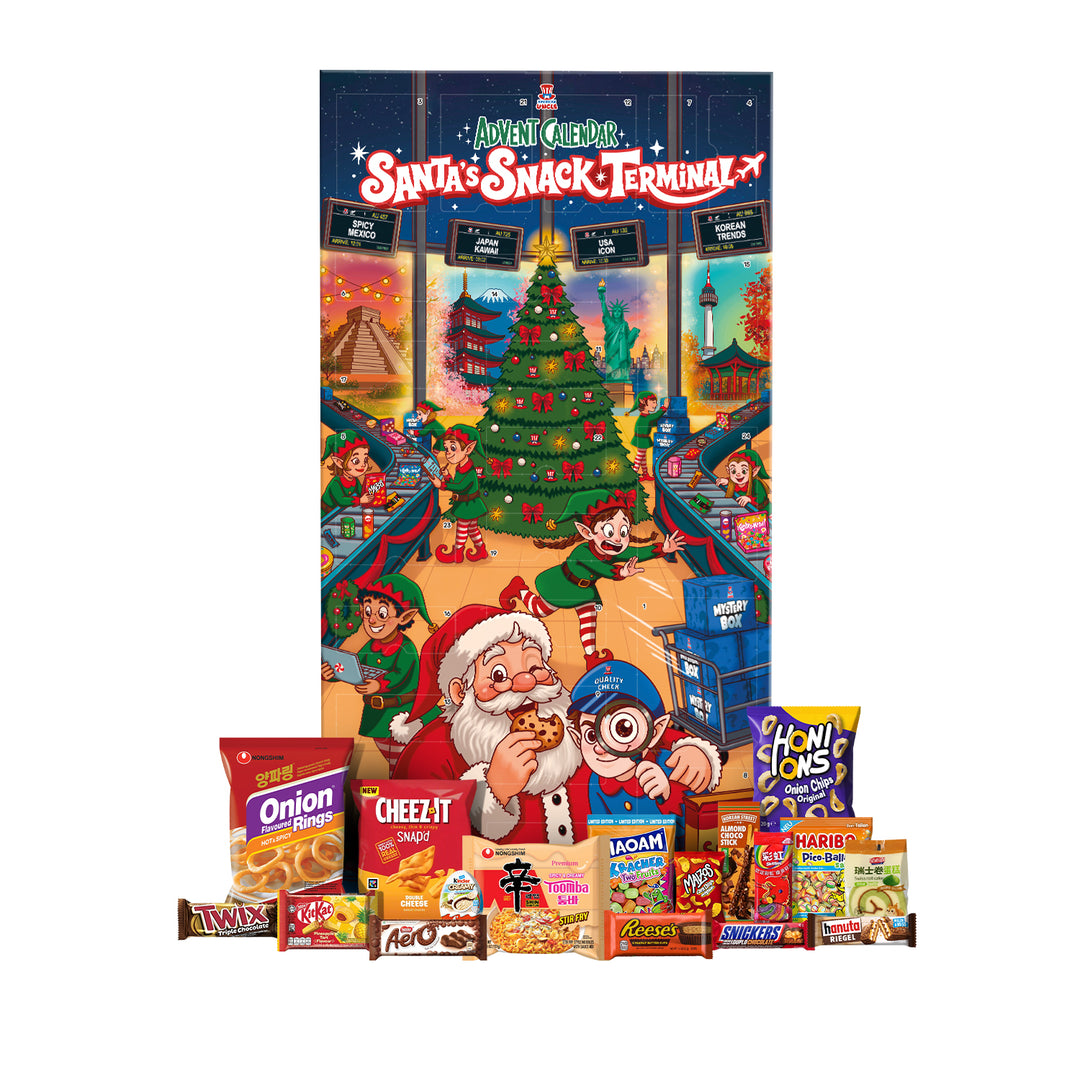Terminal du Père Noël, Calendrier de l’Avent XXL avec plus de 24 snack douceurs sucrées et salées du monde entier 