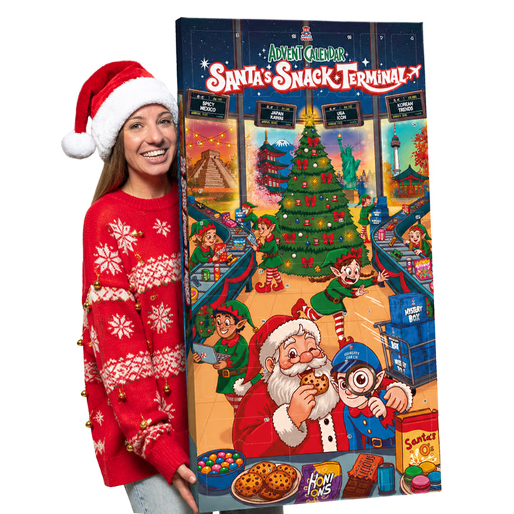 Terminal du Père Noël, Calendrier de l’Avent XXL avec plus de 24 snack douceurs sucrées et salées du monde entier 