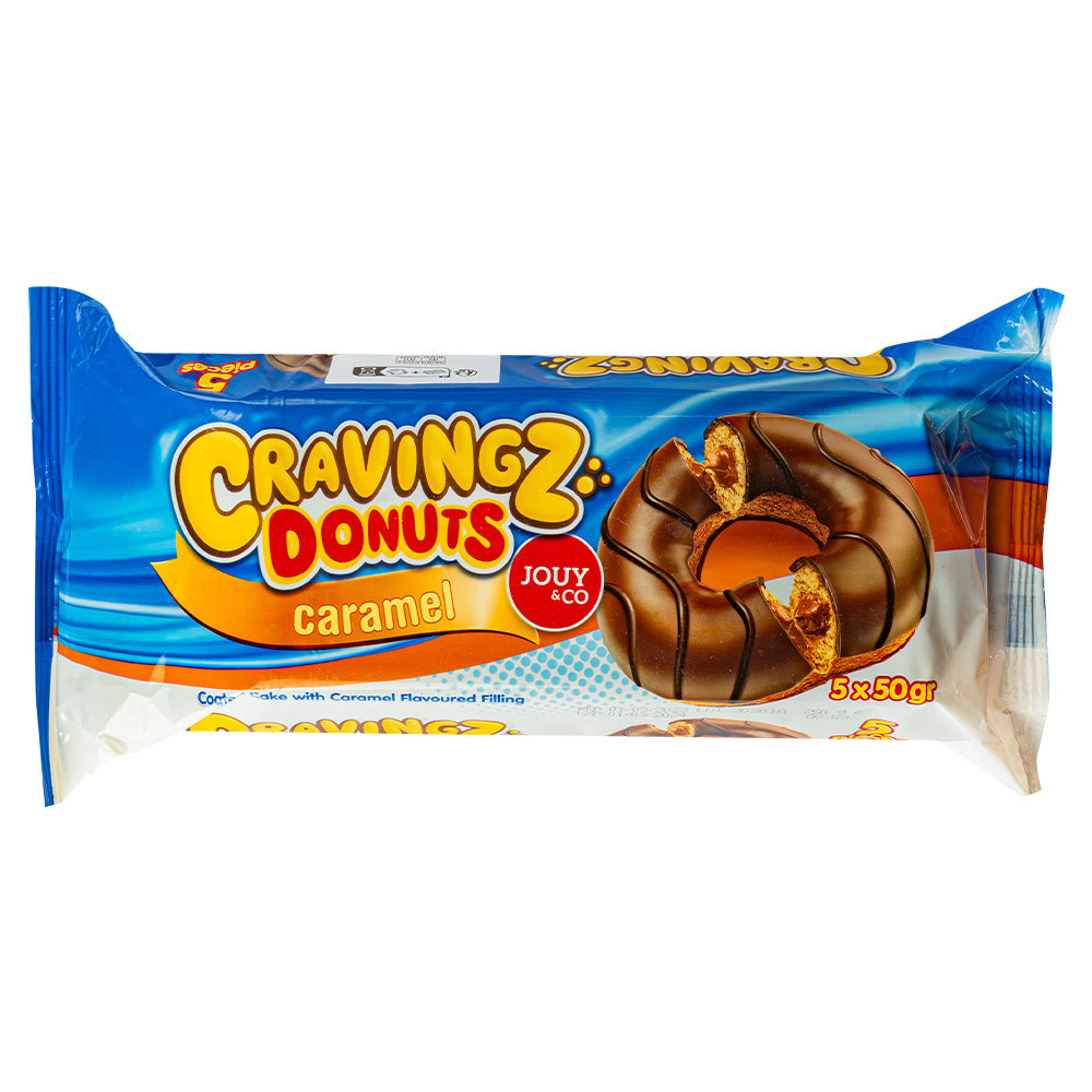 Jouy&Co Cravingz Donuts Caramel, 5 beignets fourrés à la crème caramel et recouverts de chocolat de 50g 