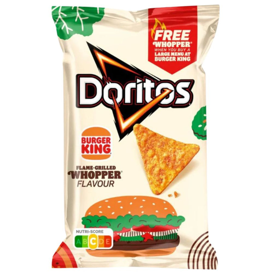 Confezione da 100g, chips di mais con gusto Whopper grigliato Doritos.