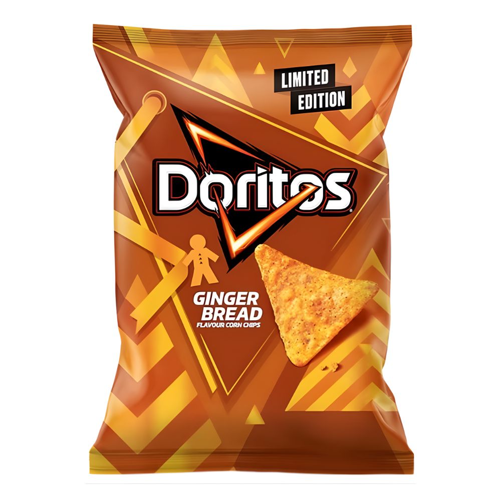Doritos Gingerbread Limited Edition, chips di mais al gusto pan di zenzero da 180g.