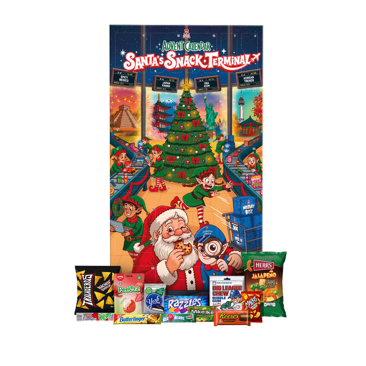 [SANS GLUTEN] Terminal du Père Noël, Calendrier de l’Avent XXL avec plus de 24 Snack douceurs et amuse-bouches snack du monde entier 