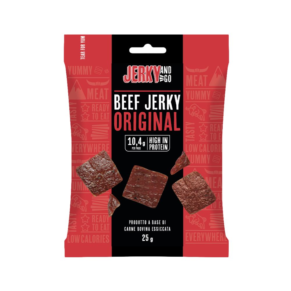 Jerky And Go Beef Jerky Origianl, snack di carne bovina essiccata e affumicata da 25g.