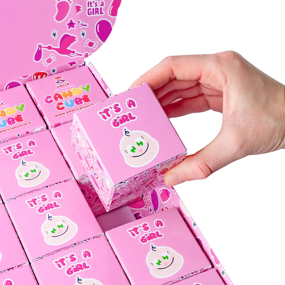Candy Cube Kit “C'est une fille”, boîtes de bonbons gélifiés de 50g idéales pour la baby shower ou la naissance (25, 50 ou 75 pièces) 