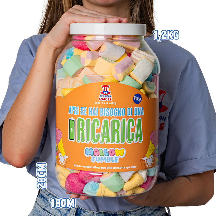 Mallow Jumble "Ouvre si tu as besoin d'une recharge", bocal de marshmallow à composer avec tes goûts préférés 