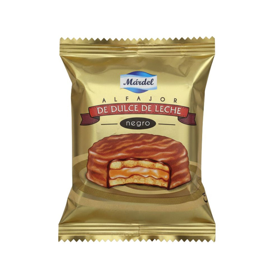 Mardel Alfajores Dulce De Leche e Cioccolato Fondente, dolcetto ripieno di dulce de leche e ricoperto di cioccolato fondente da 50g