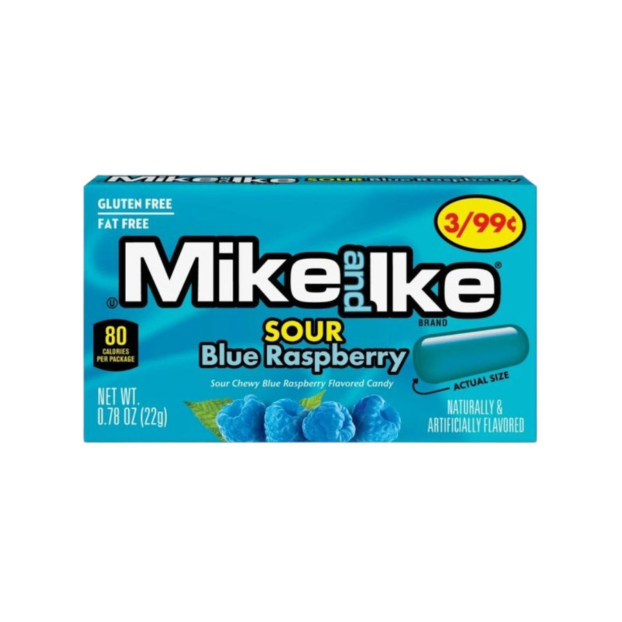 Mike and Ike Sour Blue Raspberry, bonbons au goût de framboise de 22g.