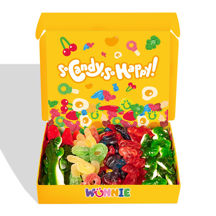 Wunnie box "So Candy, So Happy", 5 boîtes de bonbons gélifiés en saveurs assorties de 480g 