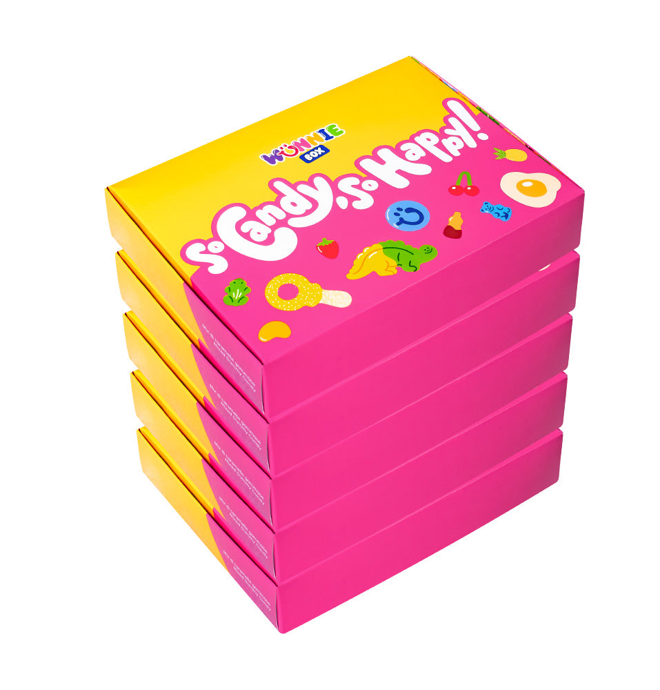 Wunnie box "So Candy, So Happy", 5 boîtes de bonbons gélifiés en saveurs assorties de 480g 
