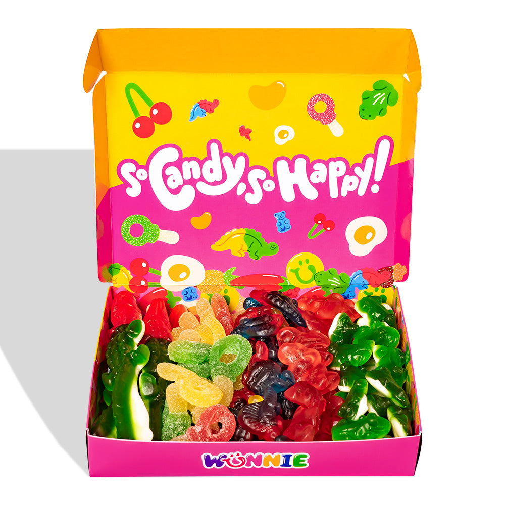 Wunnie box "So Candy, So Happy", 5 boîtes de bonbons gélifiés en saveurs assorties de 480g 