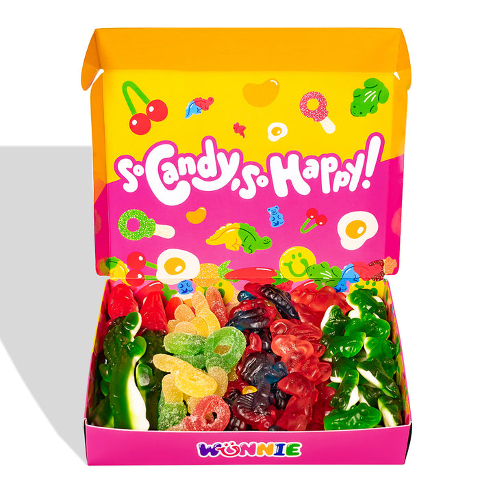 Wunnie box "So Candy, So Happy", 5 boîtes de bonbons gélifiés en saveurs assorties de 480g 