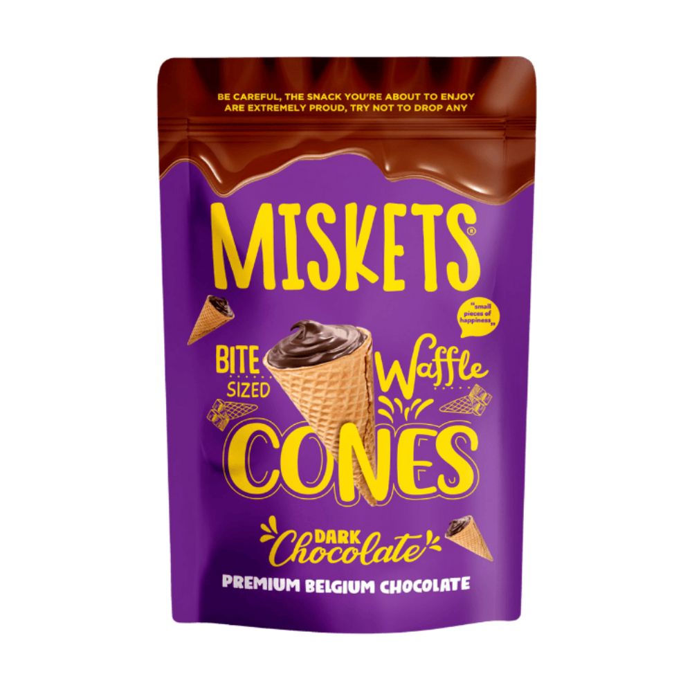 Miskets Cones With Dark Chocolate, coni di cialda con ripieno di cioccolato fondente da 70g.