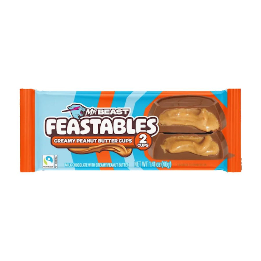 Mr Beast Feastbles Creamy Peanut Butter Cups, cioccolato al latte con burro di arachidi da 40g.