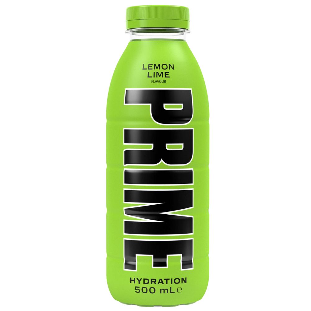 Confezione da 500ml di energy drink di Logan Paul Prime Lemon Lime
