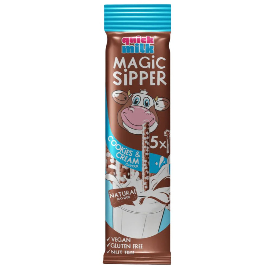 Confezione da 30g, cannucce con perline di zucchero al gusto di cookies e cream Quick Milk.