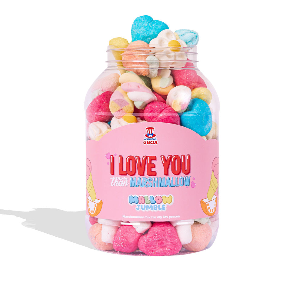 Mallow Jumble “Je t'aime plus que marshmallow”, pot de marshmallow à composer avec tes goûts préférés 
