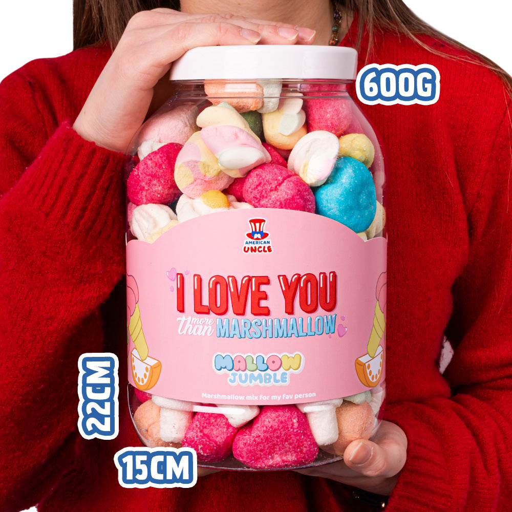 Mallow Jumble “Je t'aime plus que marshmallow”, pot de marshmallow à composer avec tes goûts préférés 