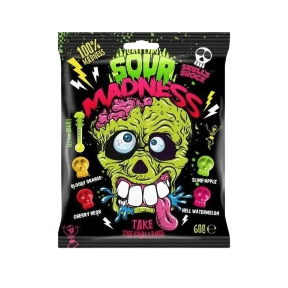 Sour Madness, bonbons durs au goût de fruits acidulés de 60 g 