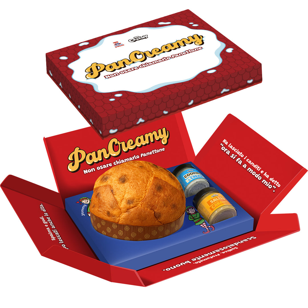 PanCreamy Caramel Chunky, Panettone artisanal de 900g + Mr.Creamy Cookies & Cream et Salted Caramel de 200 g 