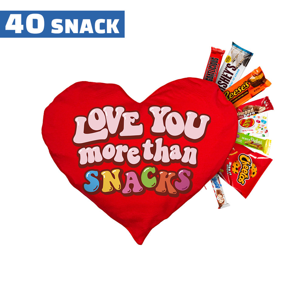 Valentine’s Heart L, coussin en forme de cœur avec 40 snack douceurs et salées surprises 