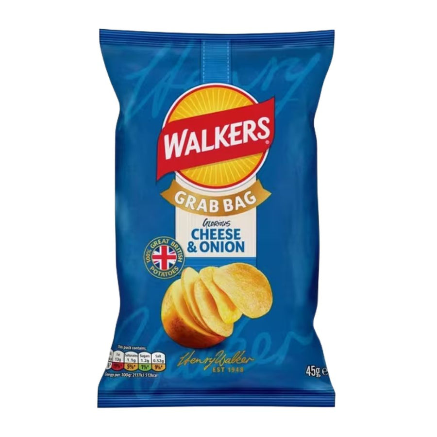 Walkers Glorious Cheese & Onion, patatine al gusto di formaggio e cipolla da 45g