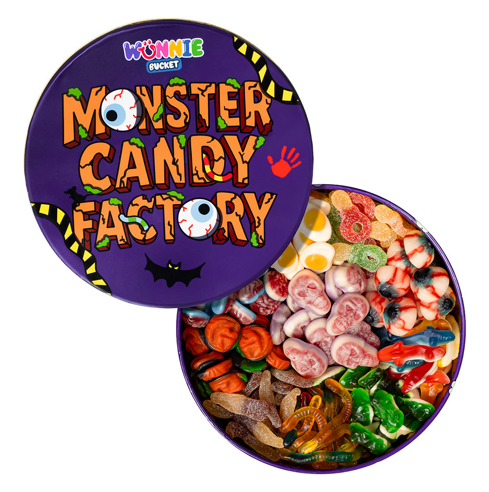 Wunnie bucket joyeux halloween ouvert avec des bonbons gélifiés