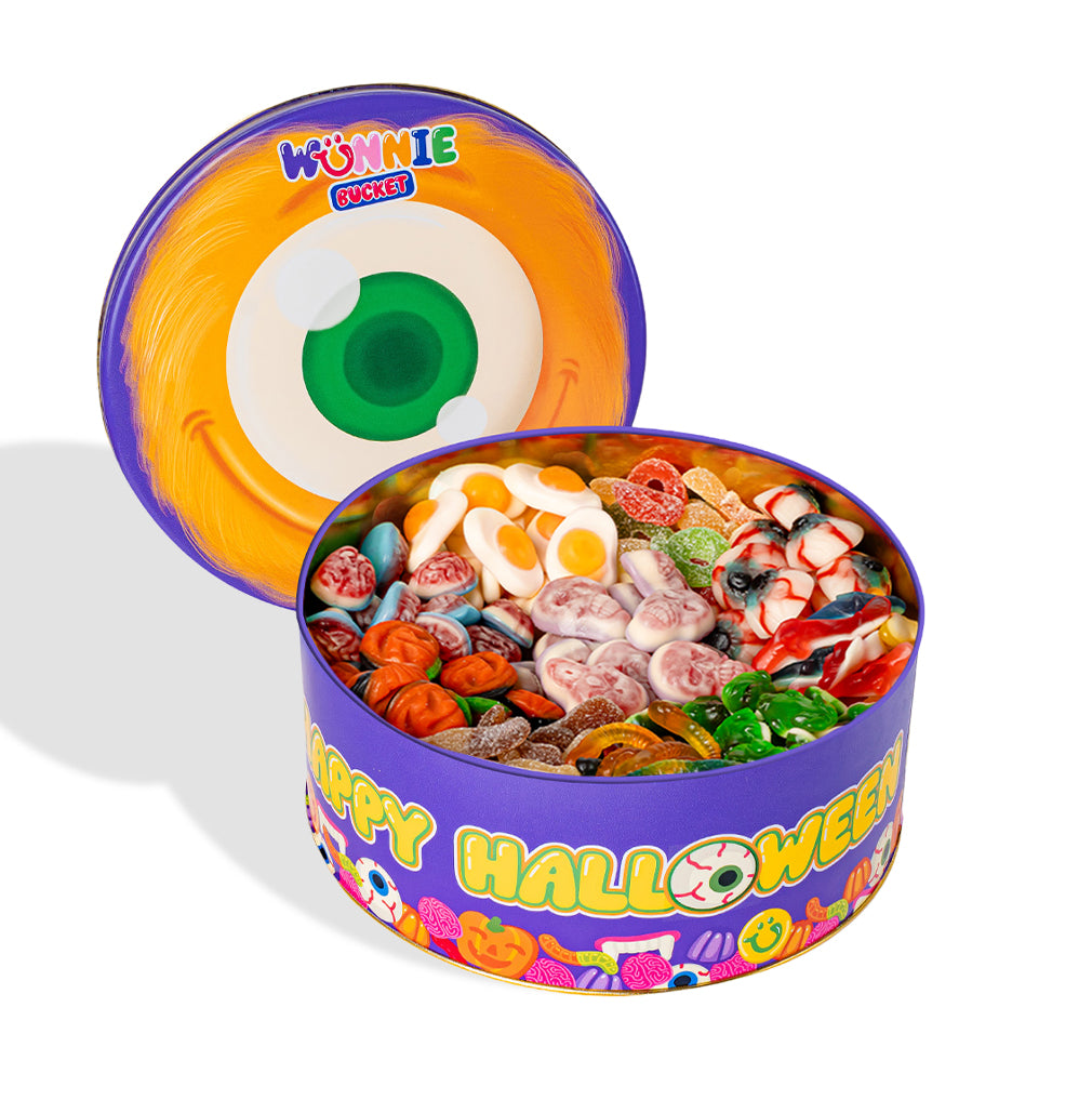 Wunnie Bucket "Joyeux Halloween", boîte de bonbons gélifiés à composer avec tes goûts préférés 