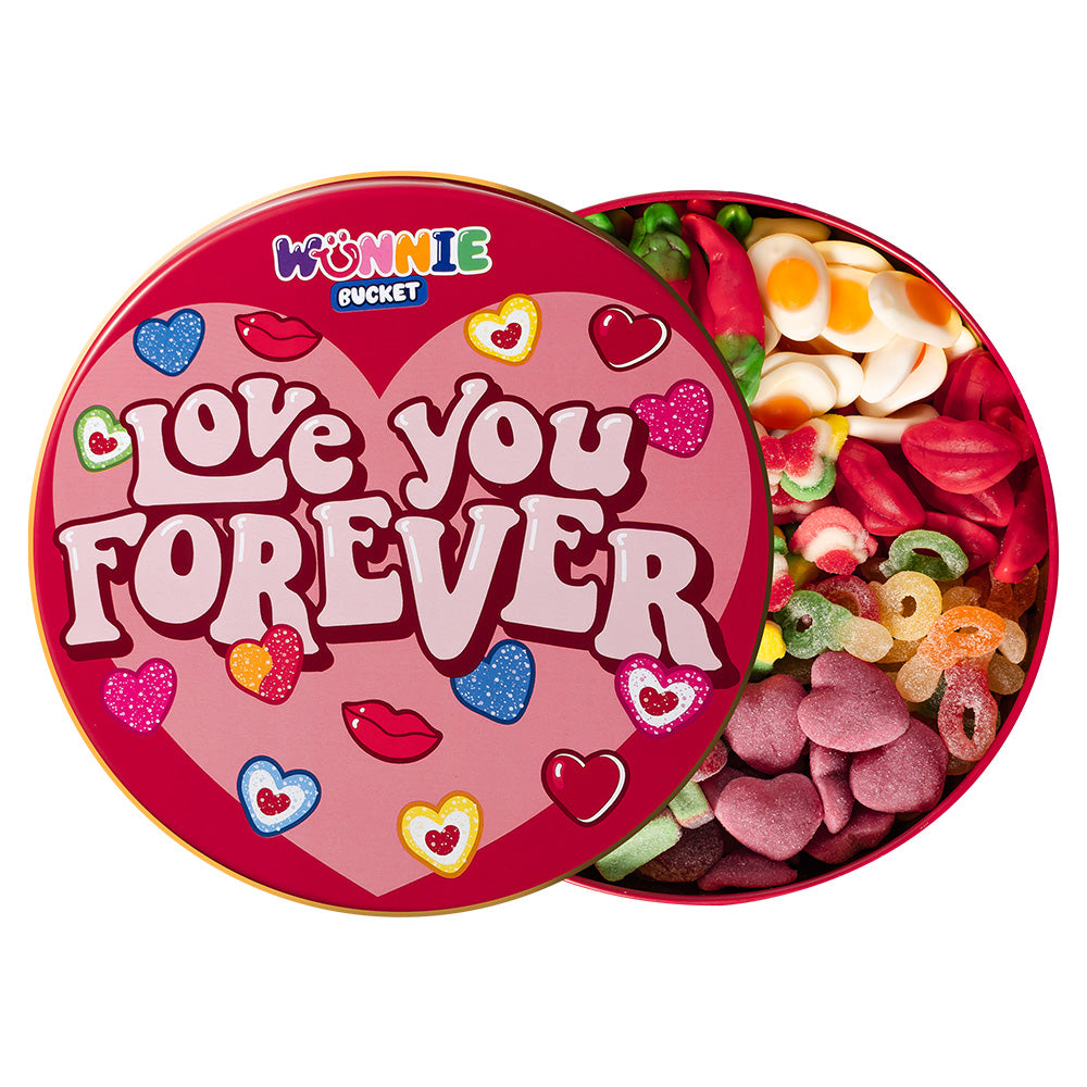 Wunnie Bucket “Love You Forever”, boîte de bonbons gélifiés à composer avec les saveurs préférées de votre moitié - 2 kg 