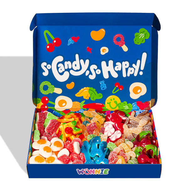Wunnie box Blue "So Candy, So Happy", boîte de bonbons gélifiés à composer avec vos saveurs préférées 