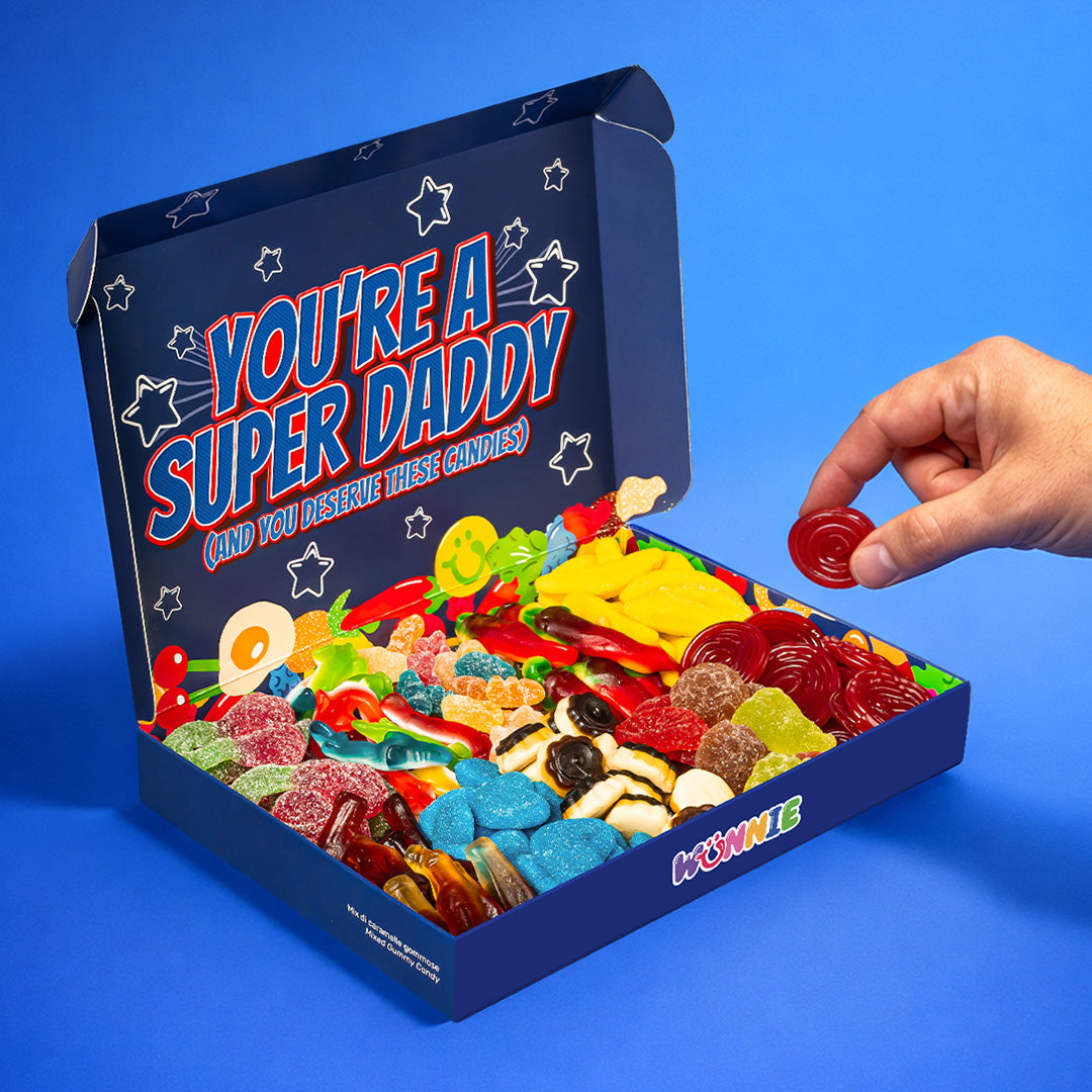 Candy box sfondo blu "you're a super daddy"