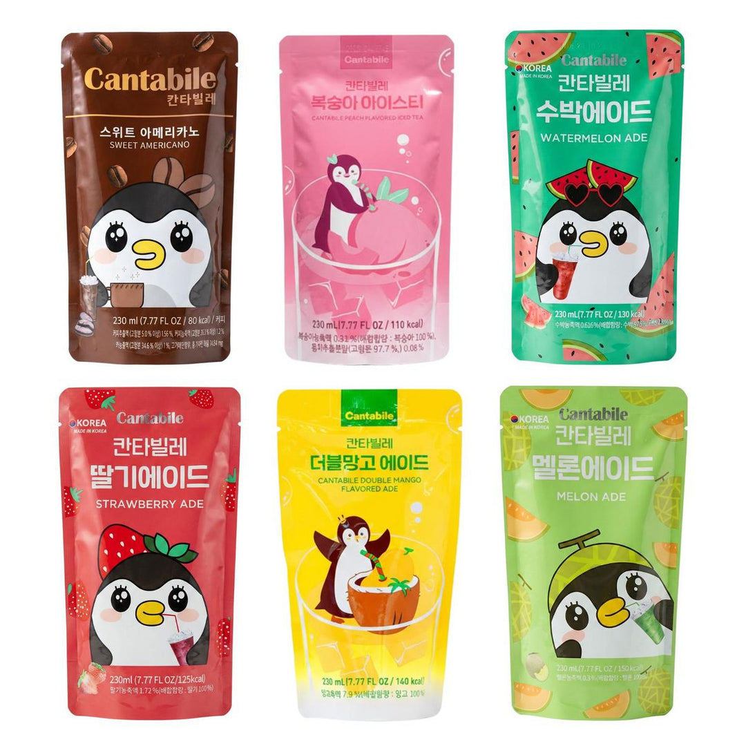 Cantabile Kit, 6 boissons au goût café, pêche, pastèque, fraise, mangue et melon
