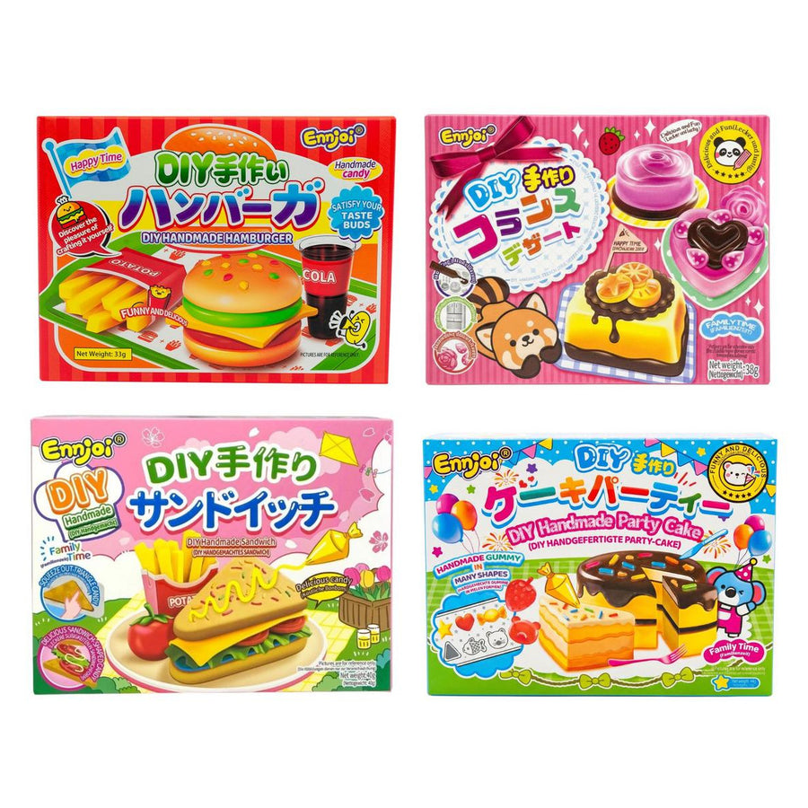Ennjoi Kit, 4 bonbons gélifiés à faire soi-même : hamburger, pâtisseries françaises, sandwich et gâteau