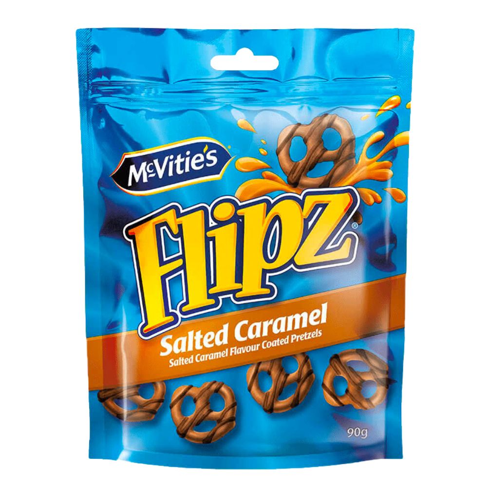 Mcvitie's Flipz Caramel Salé, bretzel enrobés de chocolat au caramel salé de 90g 
