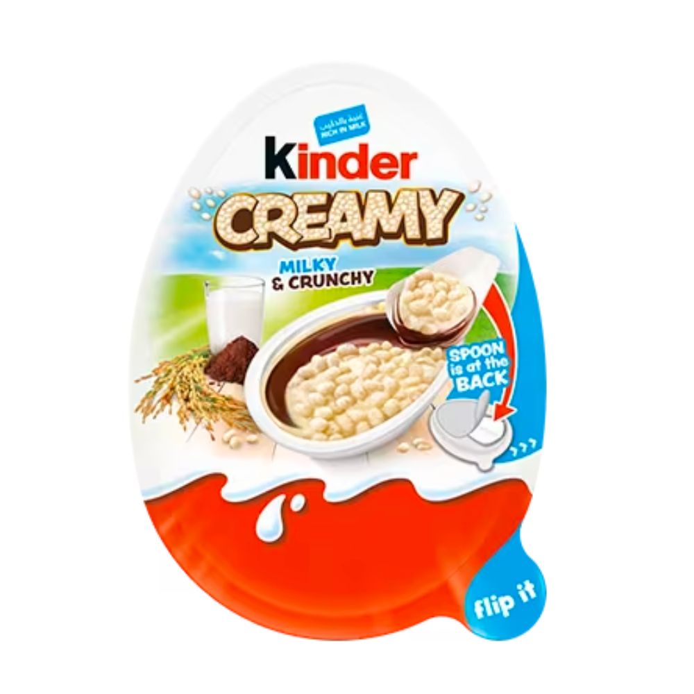 Kinder Creamy Milky & Crunchy, œuf Kinder avec crème au chocolat et riz soufflé au lait de 19 g (pack de 24) 