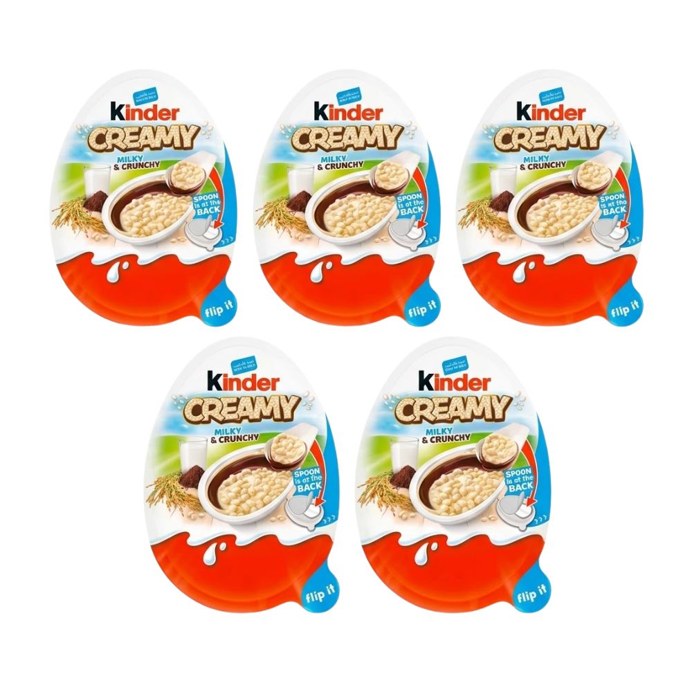 5 Kinder Creamy Milky & Crunchy, œuf Kinder avec crème au chocolat et riz soufflé au lait de 19 g 