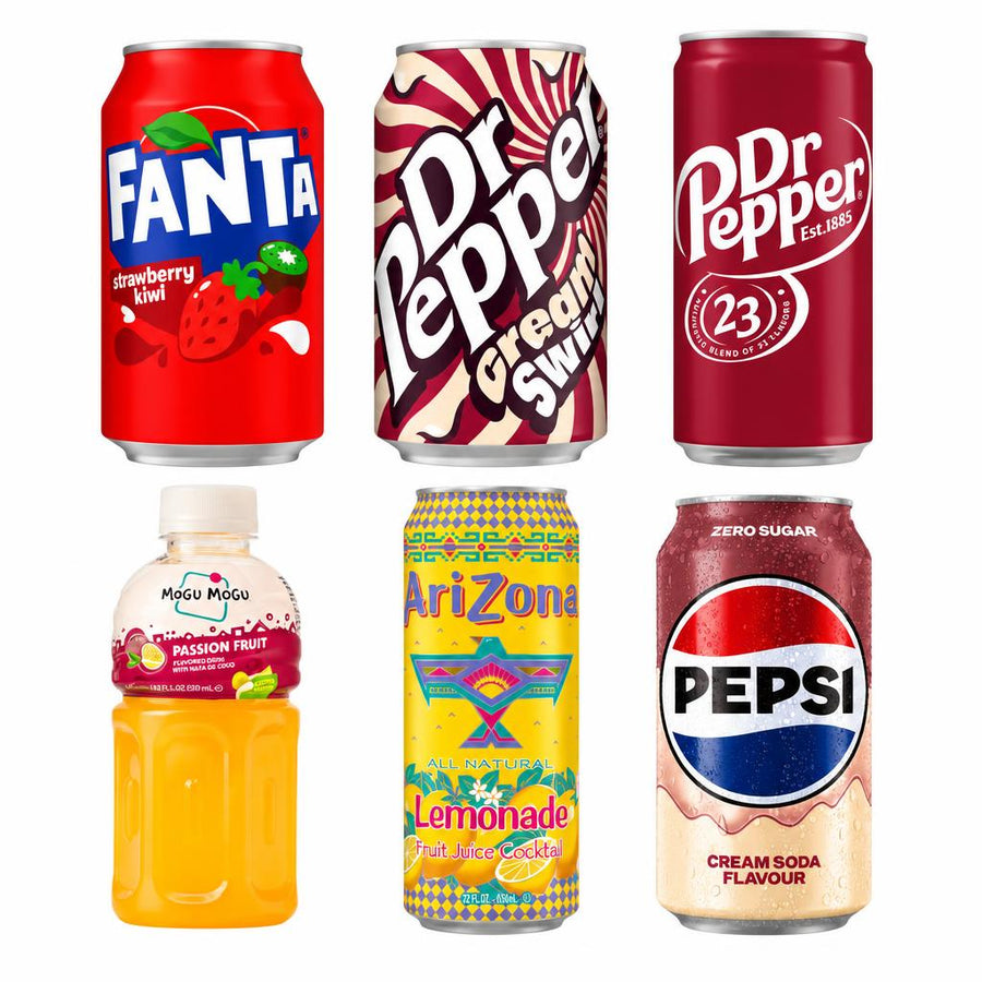 Soft Drink Mix, 6 bevande al gusto fragola e kiwi, cream swirl, vaniglia e caramello, frutto della passione, limonata e cola e vaniglia