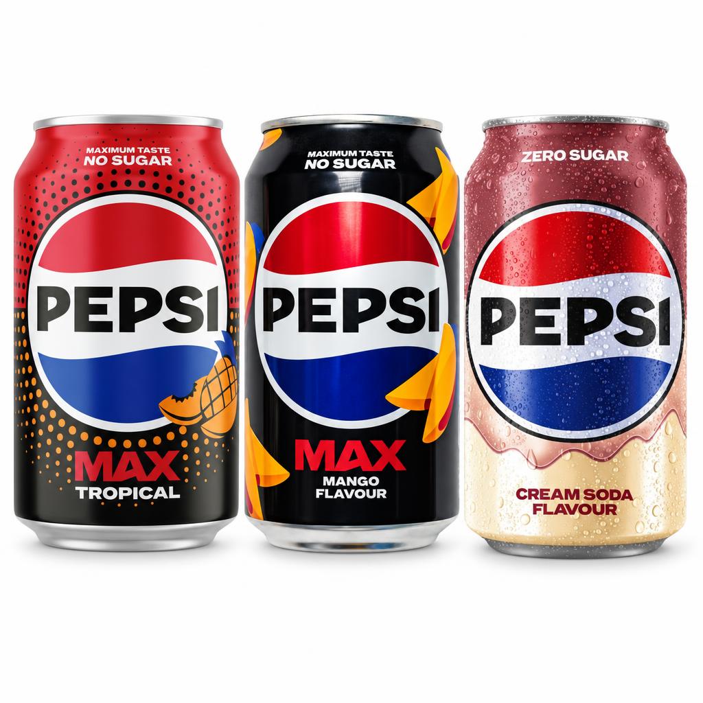 Pepsi Kit, 3 boissons gazeuses au goût de fruits tropicaux, mangue et cola et vanille